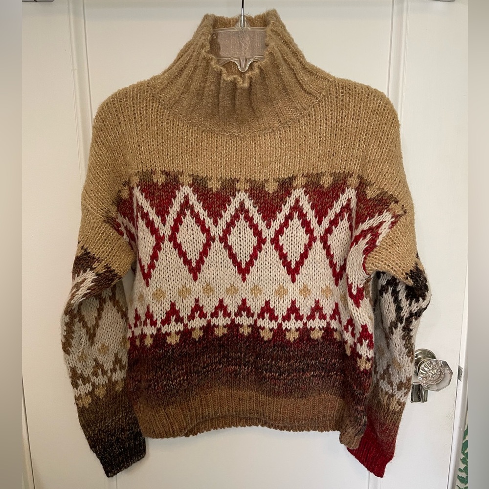 Anthropologie Turtleneck Sweater with Diamond Pattern